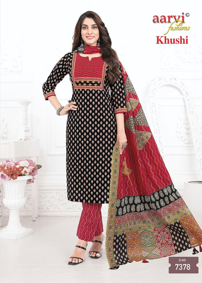 Khushi Vol 1 By Aarvi Cotton Ajrakh Printed Kurti With Bottom Dupatta Wholesale Shop In Surat
